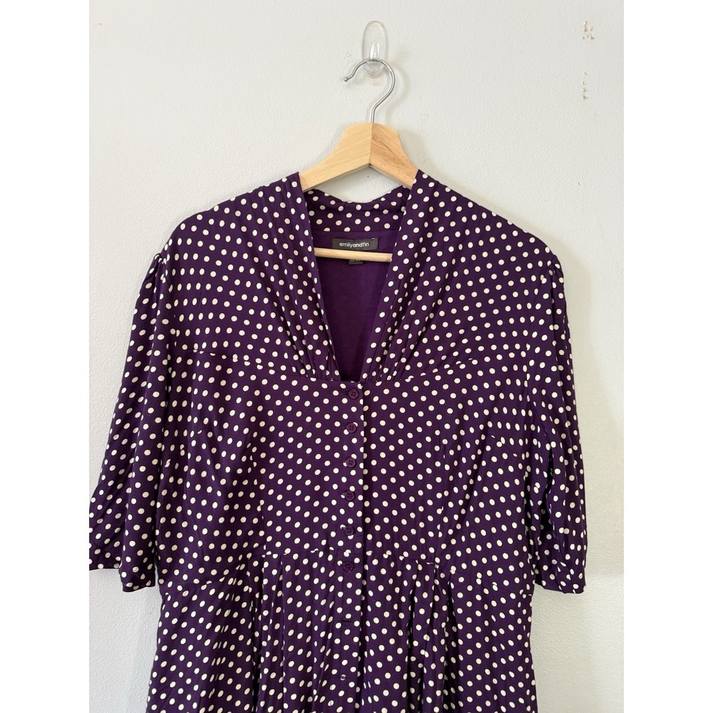 Modcloth Emily And Fin Retro Dress XL Polka Dot Purple Button Up Short Sleeve - Picture 4 of 7
